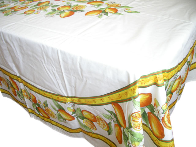 French tablecloth coated or cotton (Menton, lemons. white)